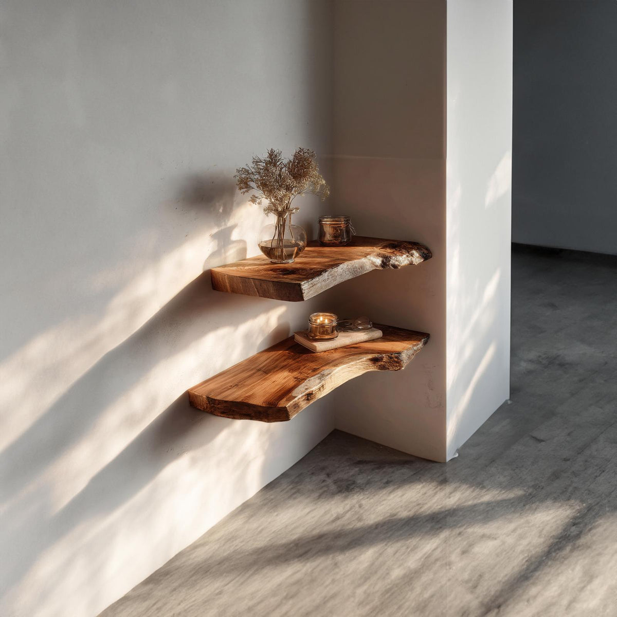 Rustic Solid Wood Floating Shelf, Wall Mounted Kitchen Spice Storage Rack & Dining Room Decorative Tableware Display Ledge