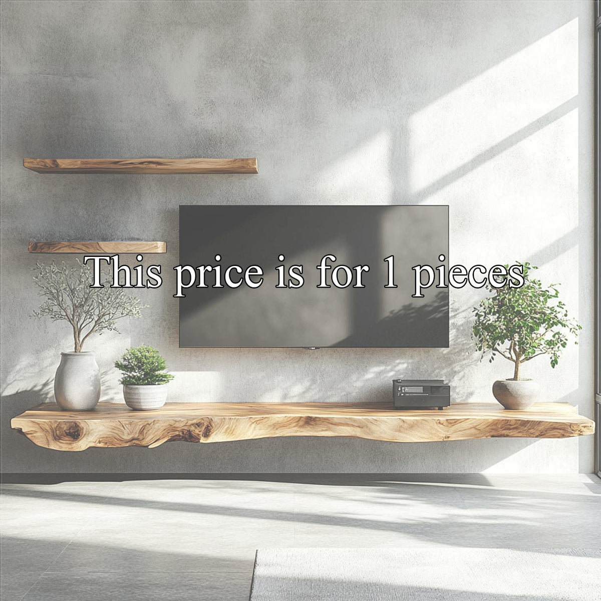 Rustic Wall Mounted TV Shelf, Floating Solid Wood Media Console & Entertainment Storage for Living Room