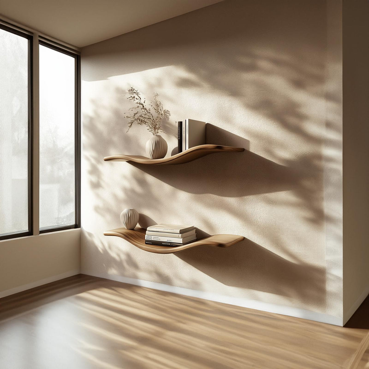 Rustic Wave Floating Shelf Ambient Wall Living Room Or Study Room