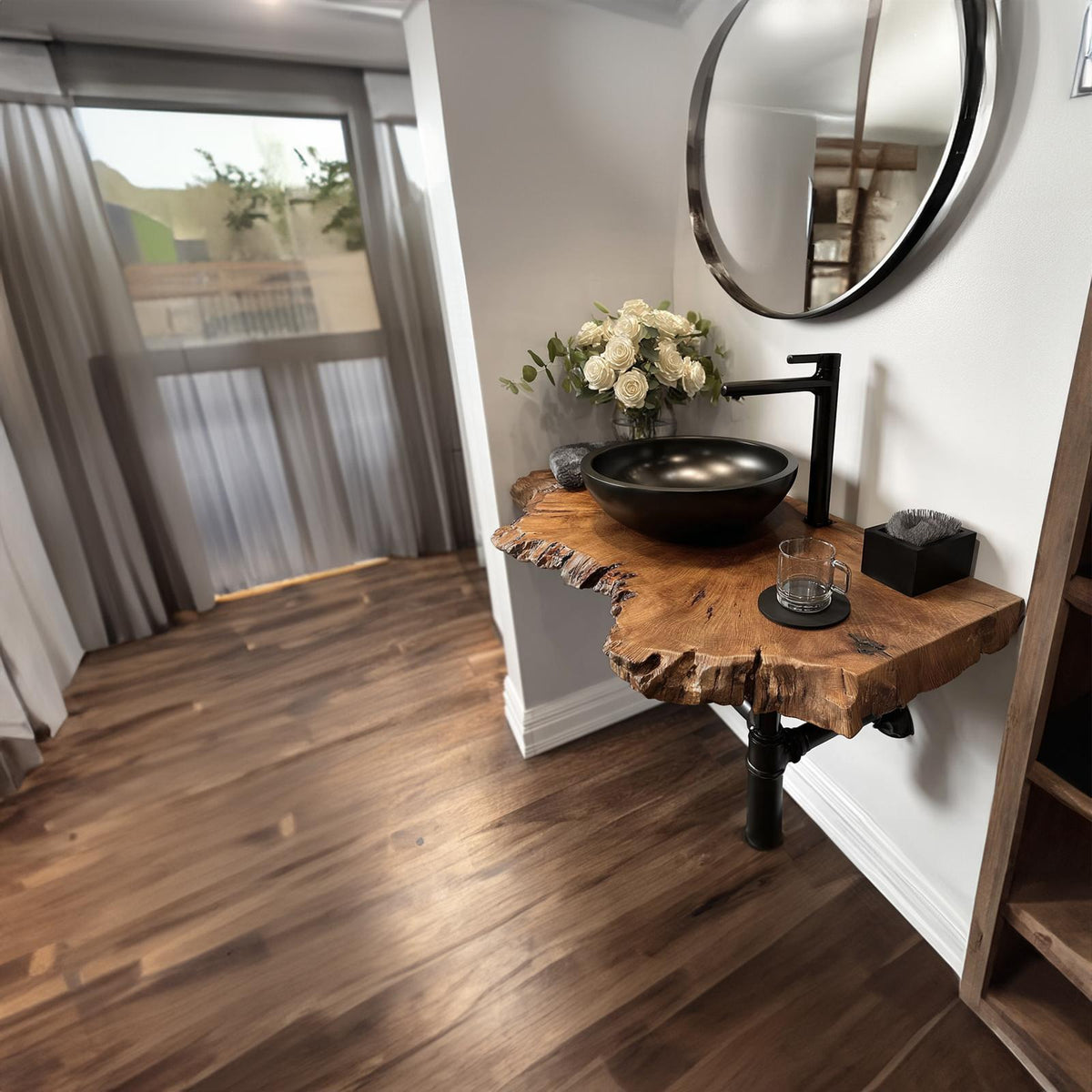 Rustic Floating Shelf, Narrow Solid Wood Washroom Vanity Countertop, Small Bathroom Single Sink Console Shelf