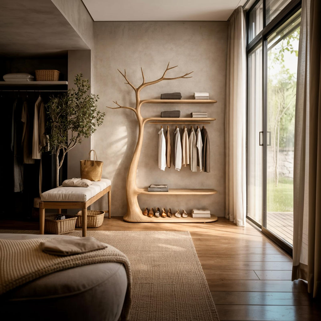 Midcentury Wooden Tree Coat Rack Living Room