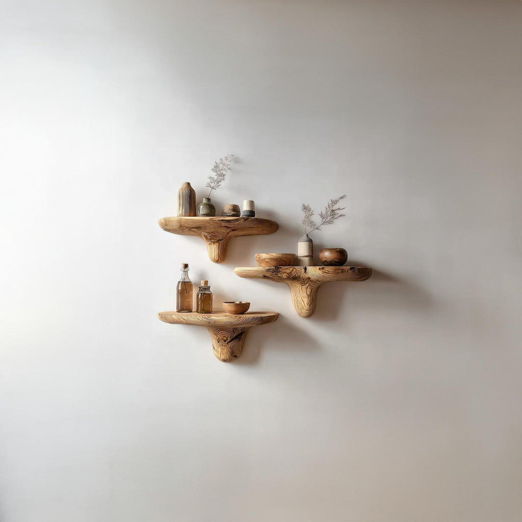 Midcentury Mushroom Floating Shelves Entryway