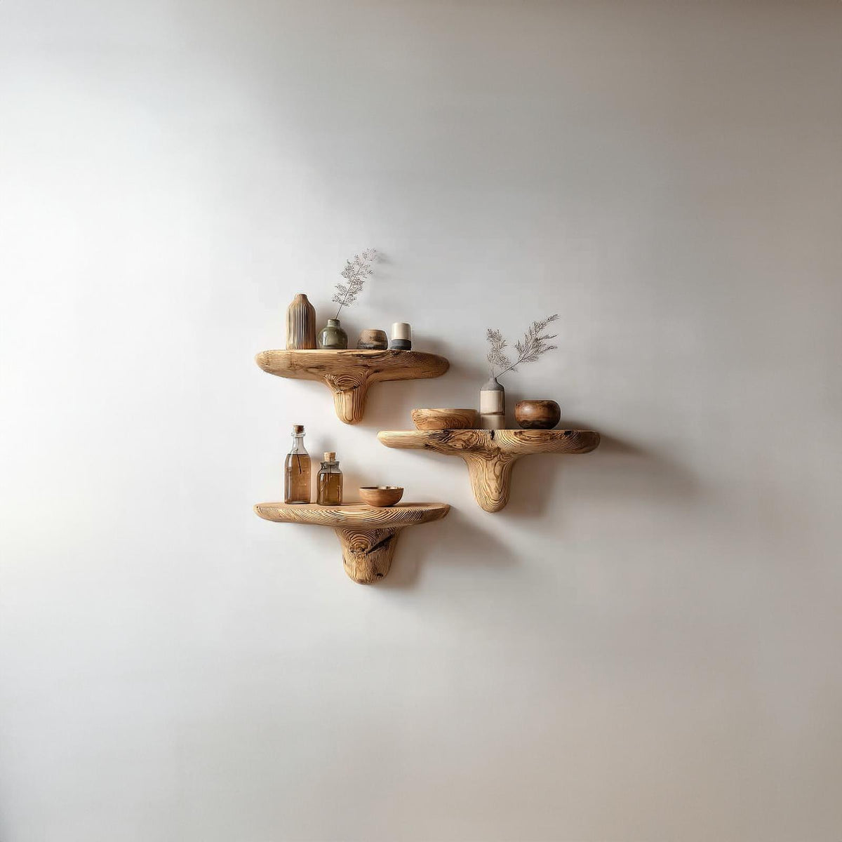 Midcentury Mushroom Floating Shelves Entryway