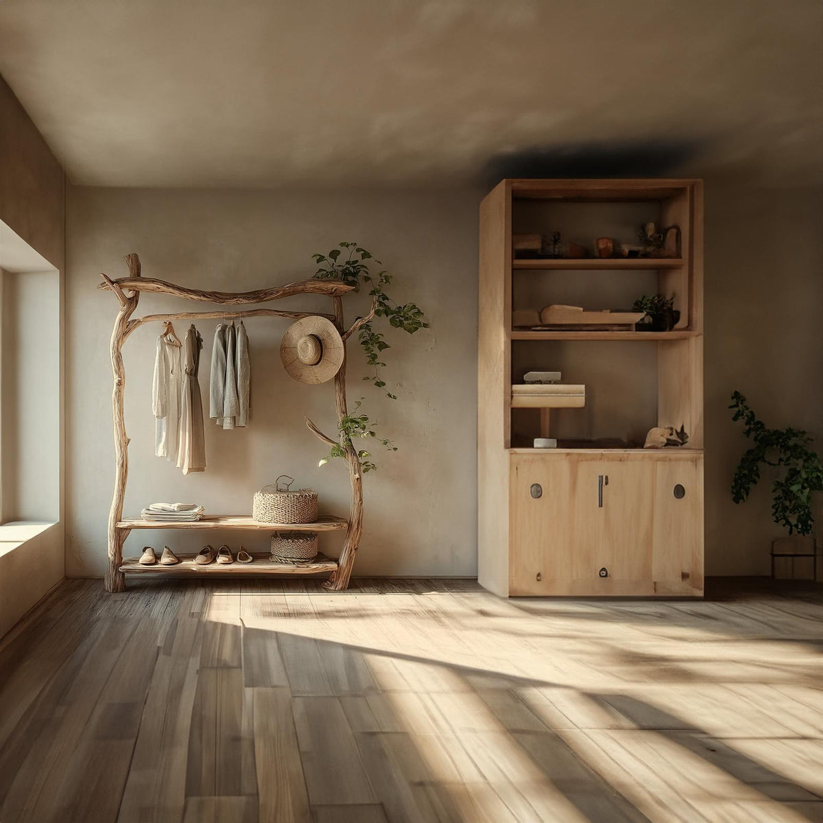Rustic Clothing Rack Bedroom Entryway Storage
