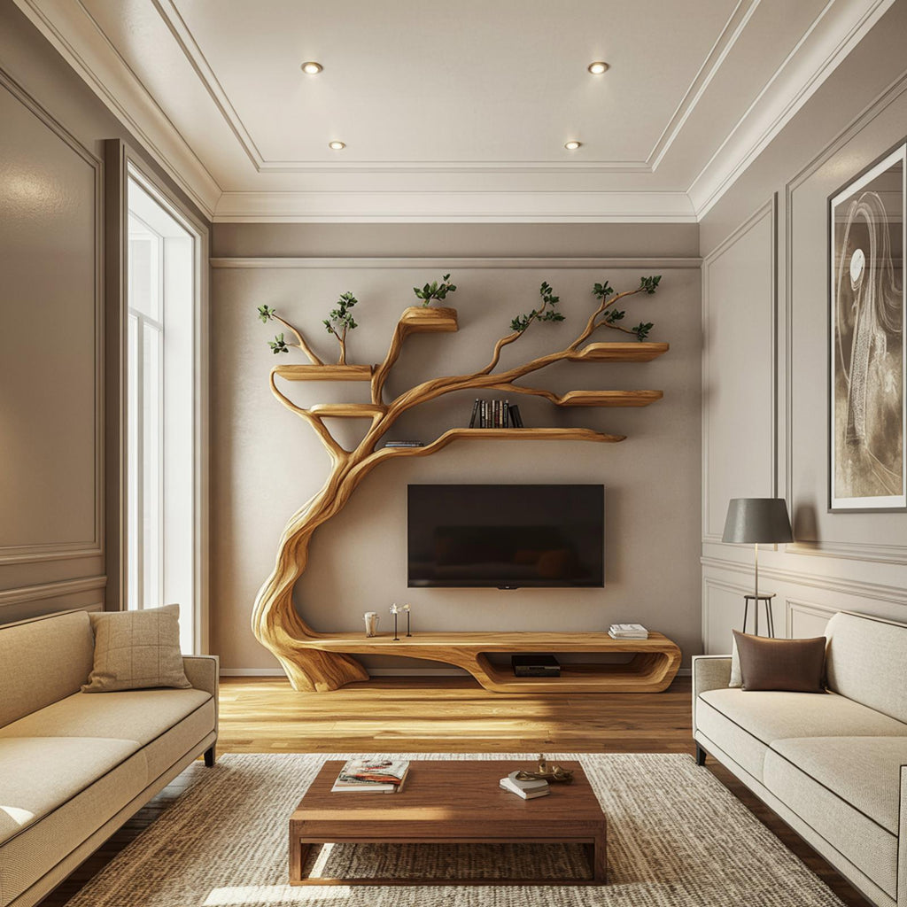 Rustic Artistic Branch Storage Shelf Living Room Interior Decor