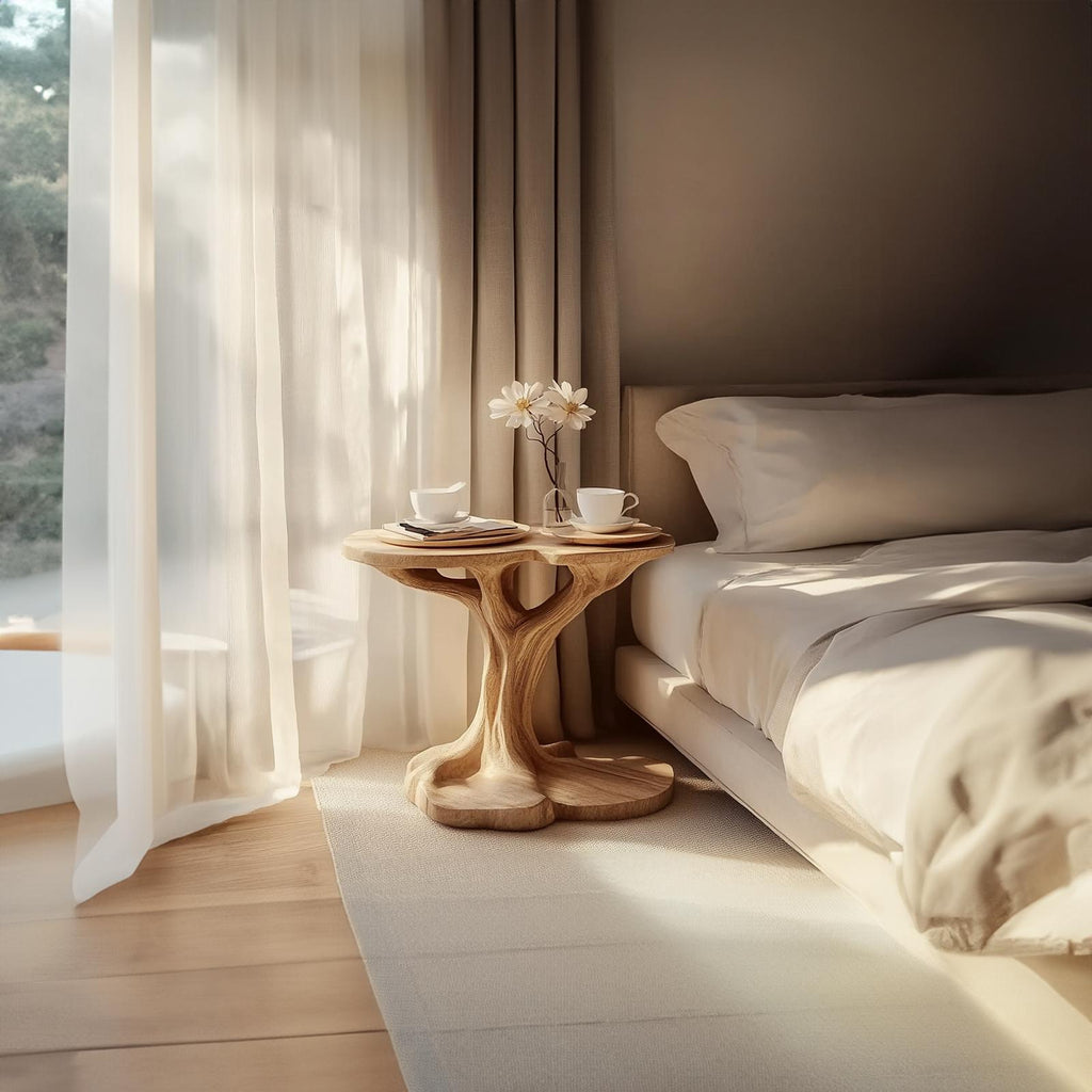 Natural Organic Shape Rustic Wood Side Table, Handcrafted Bedside Nightstand & End Table Accent for Living Room
