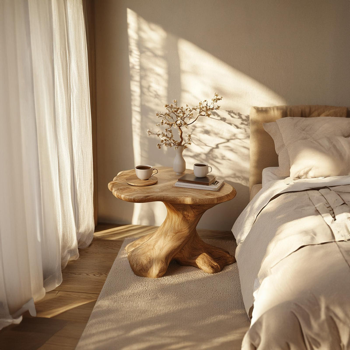 Rustic Modern Sculptural Side Table Bedroom Entryway