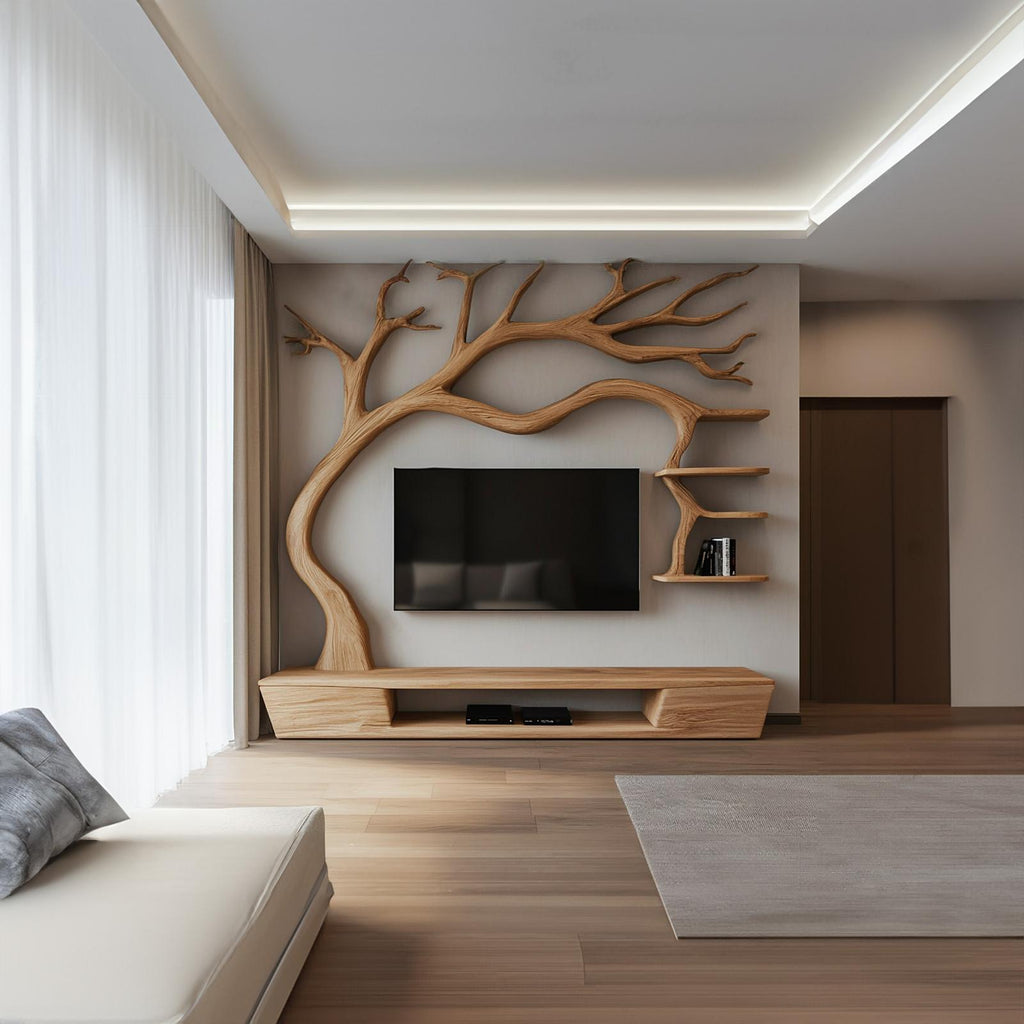 Rustic Tree TV Cabinet Living Room Bedroom Wall Unit