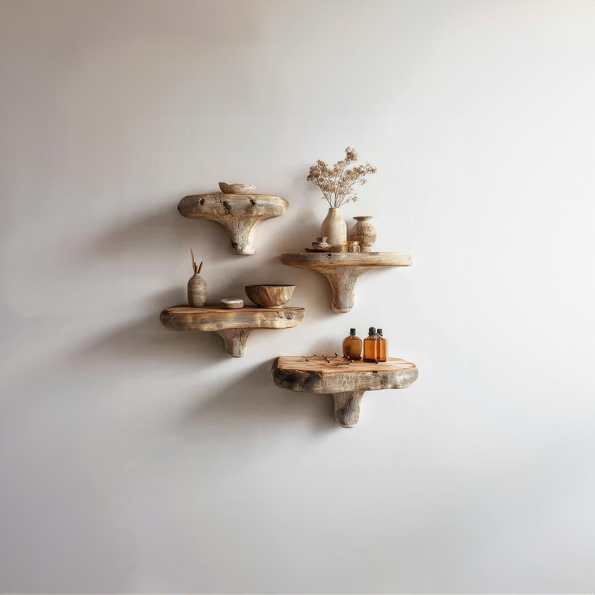 Rustic Mushroom Floating Shelf Living Room