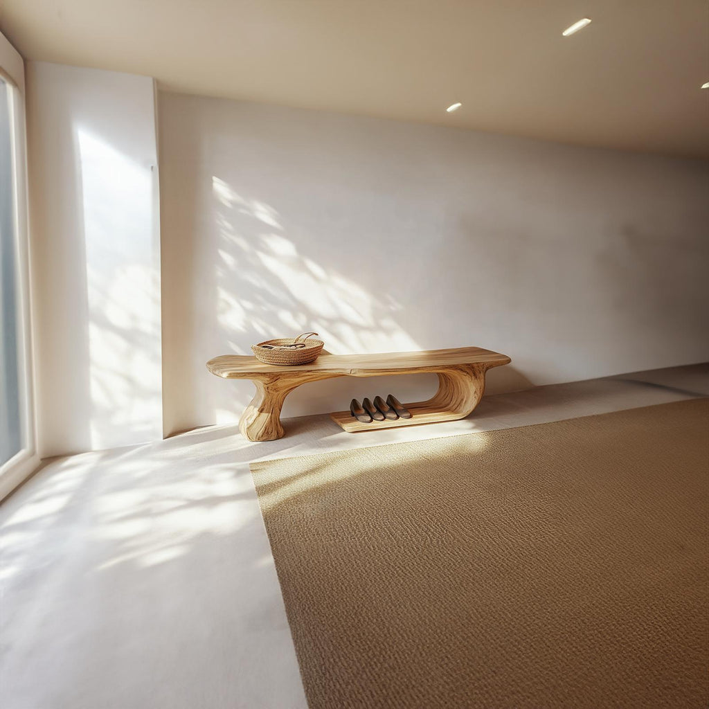 Rustic Wooden Shoe Bench With Organic Design Foyer