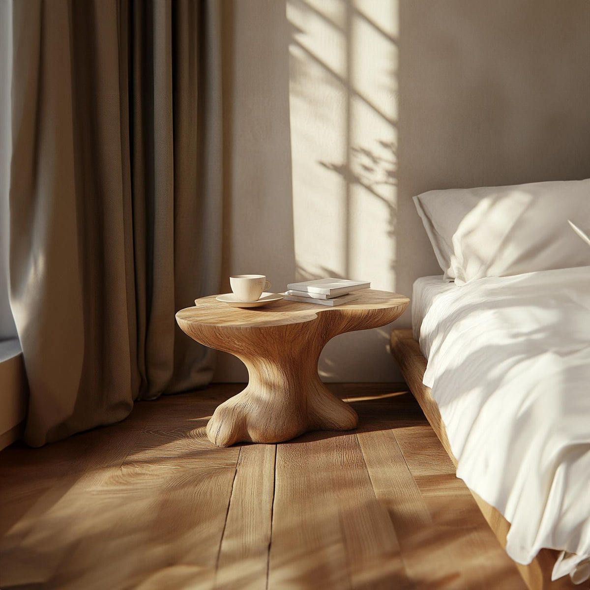 Handcrafted Rustic Wooden Bedside Table, Modern Solid Wood Nightstand & Accent End Table for Bedroom, Living Room