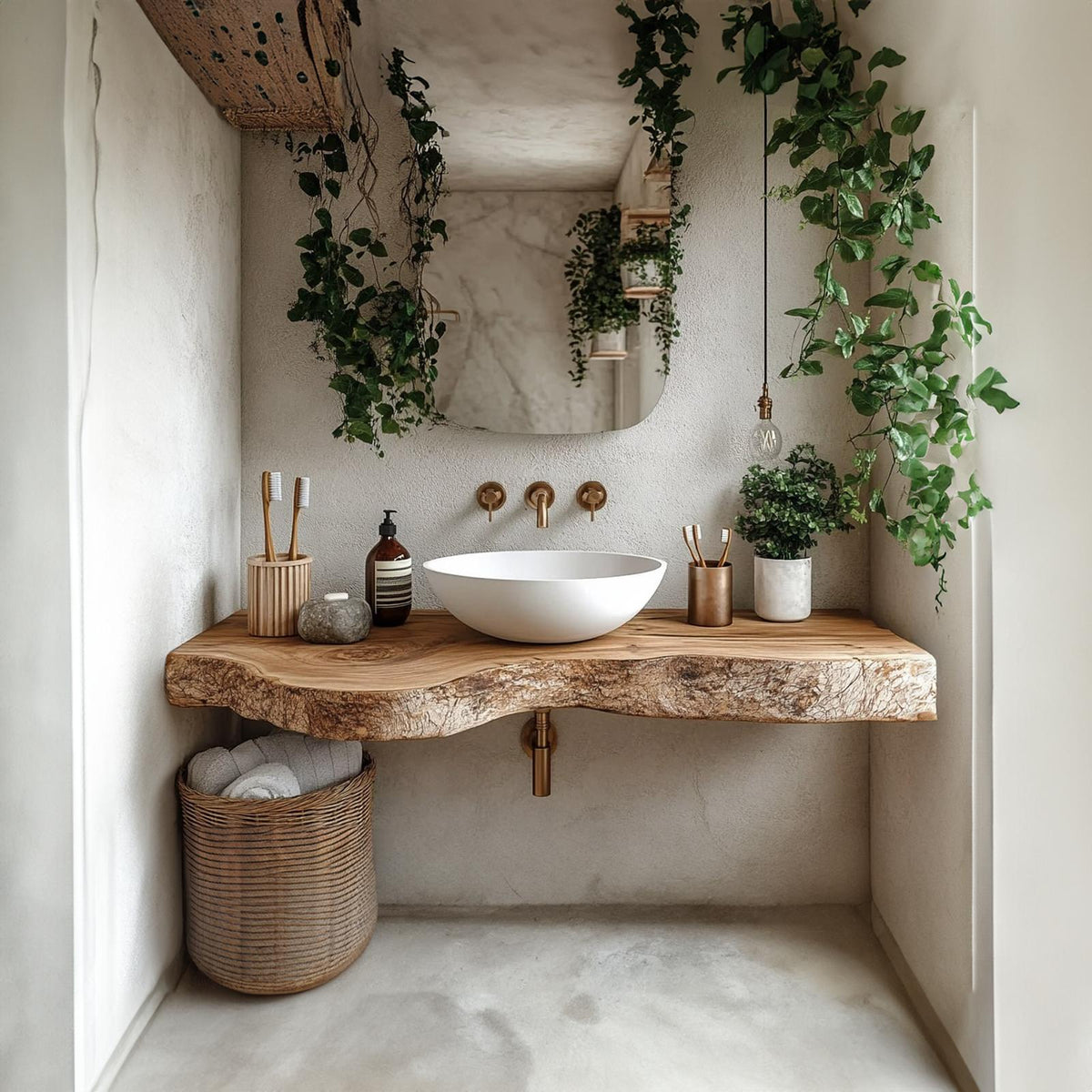 Midcentury Floating Shelf Handmade Vanity Bathroom