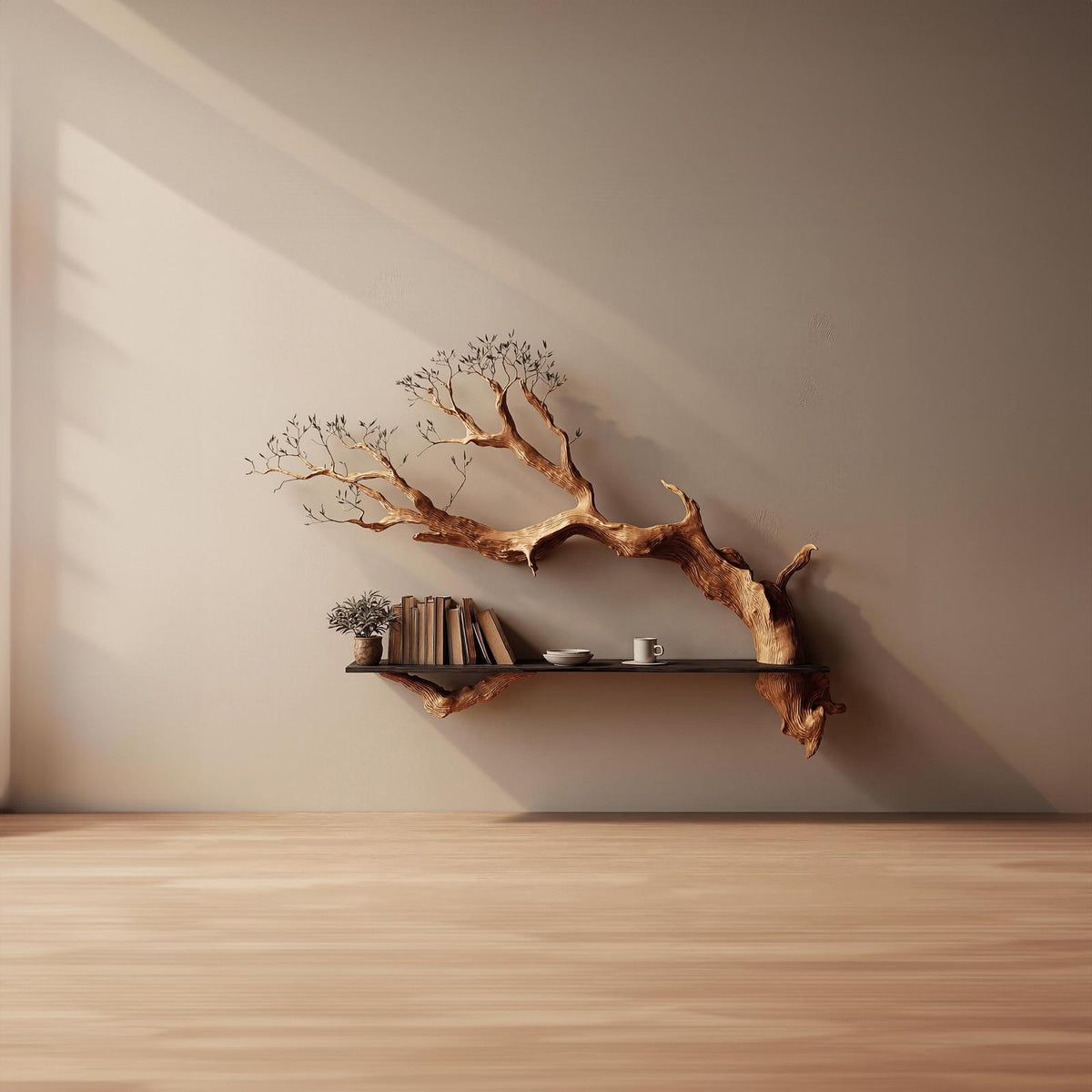 Rustic Tree Branch Floating Shelf Living Room Wall Decor
