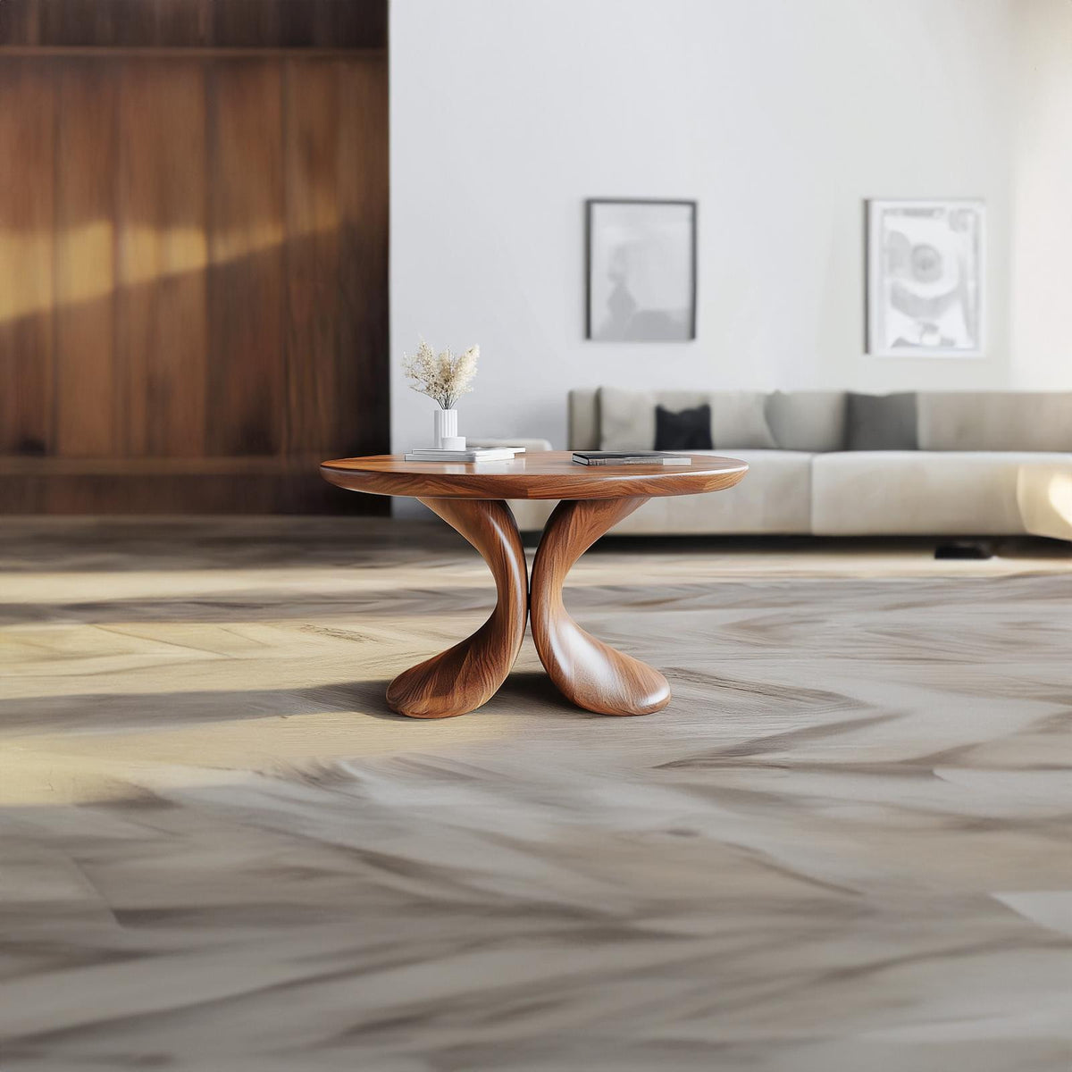 Modern Sculptural Coffee Table, Unique Solid Wood Abstract Art Shape Centerpiece Table for Contemporary Living Room