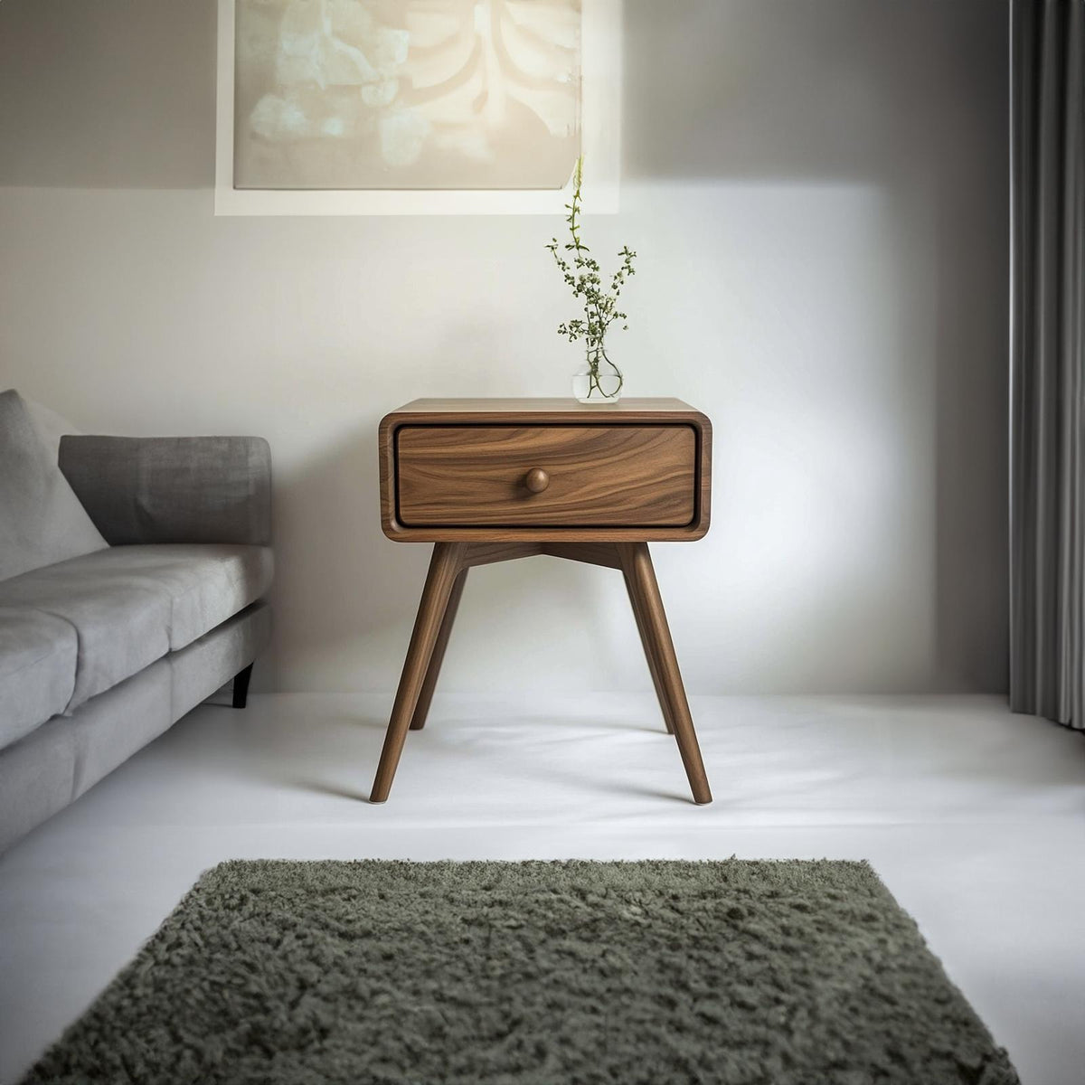 Minimalist Sculptural Wood Side Table, Modern Geometric Bedside End Table for Bedroom & Living Room, Model