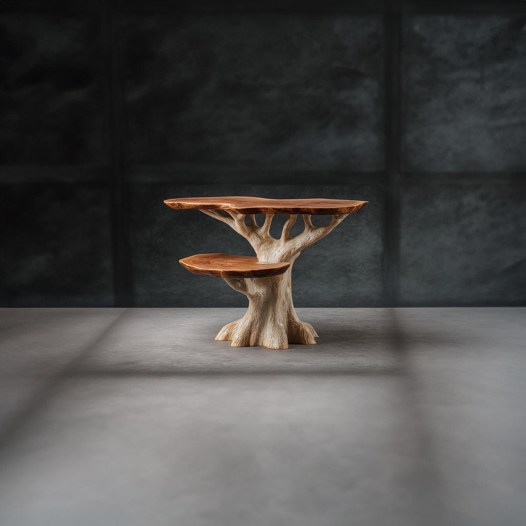 Handcrafted Rustic Sculptural Bedside Table, Wooden Nightstand & Artistic Accent End Table for Bedroom, Living Room