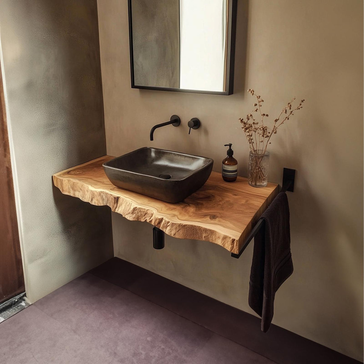 Mid Century Bathroom Vanity Shelf Live Edge Wood Bathroom Decor SINLKIBRV223