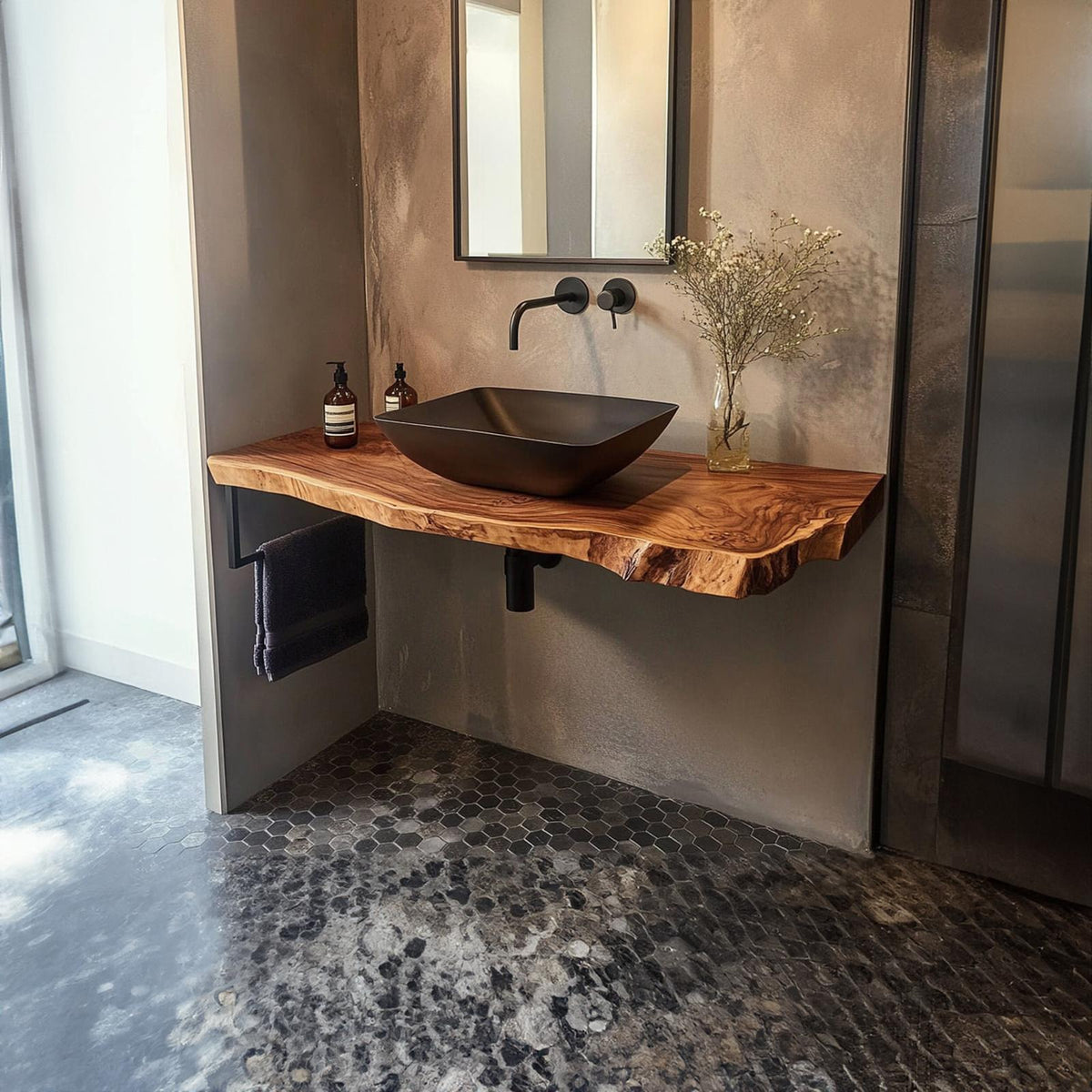 Rustic Bathroom Vanity Shelf Solid Wood Bathroom Design SINLKIBRV224