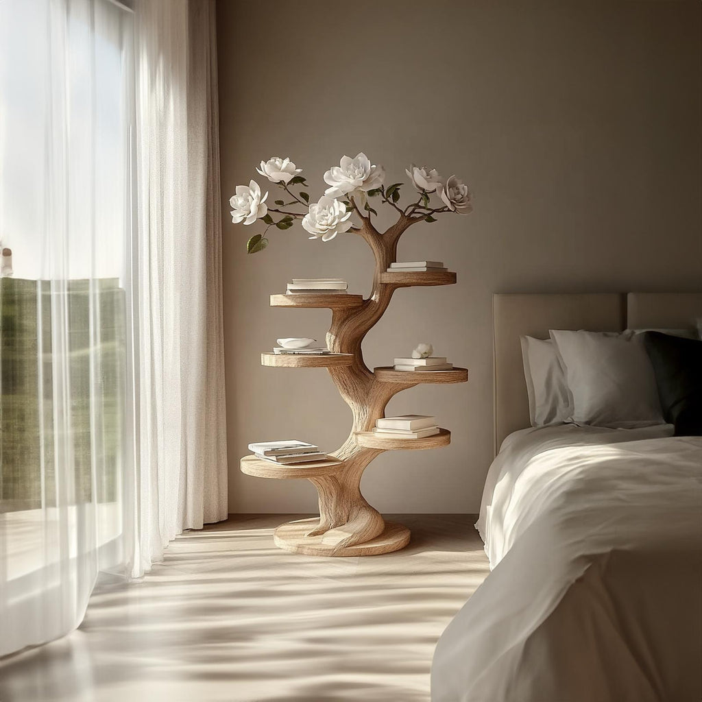 Rustic Tree Branch Nightstand, Artistic Handcrafted Wood Bedside Table & Accent End Table for Bedroom, Living Room