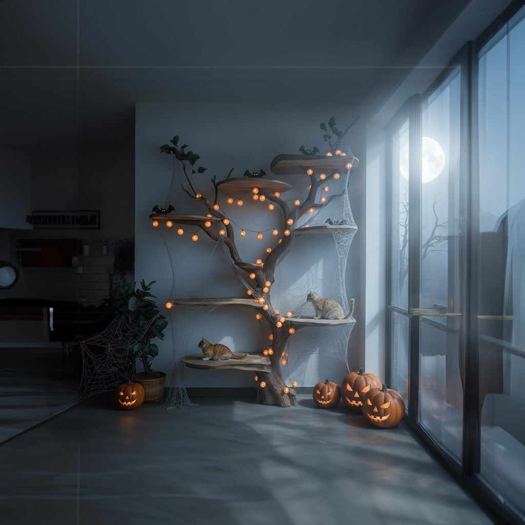 Mid Century Halloween Cat Tree Shelf Living Room