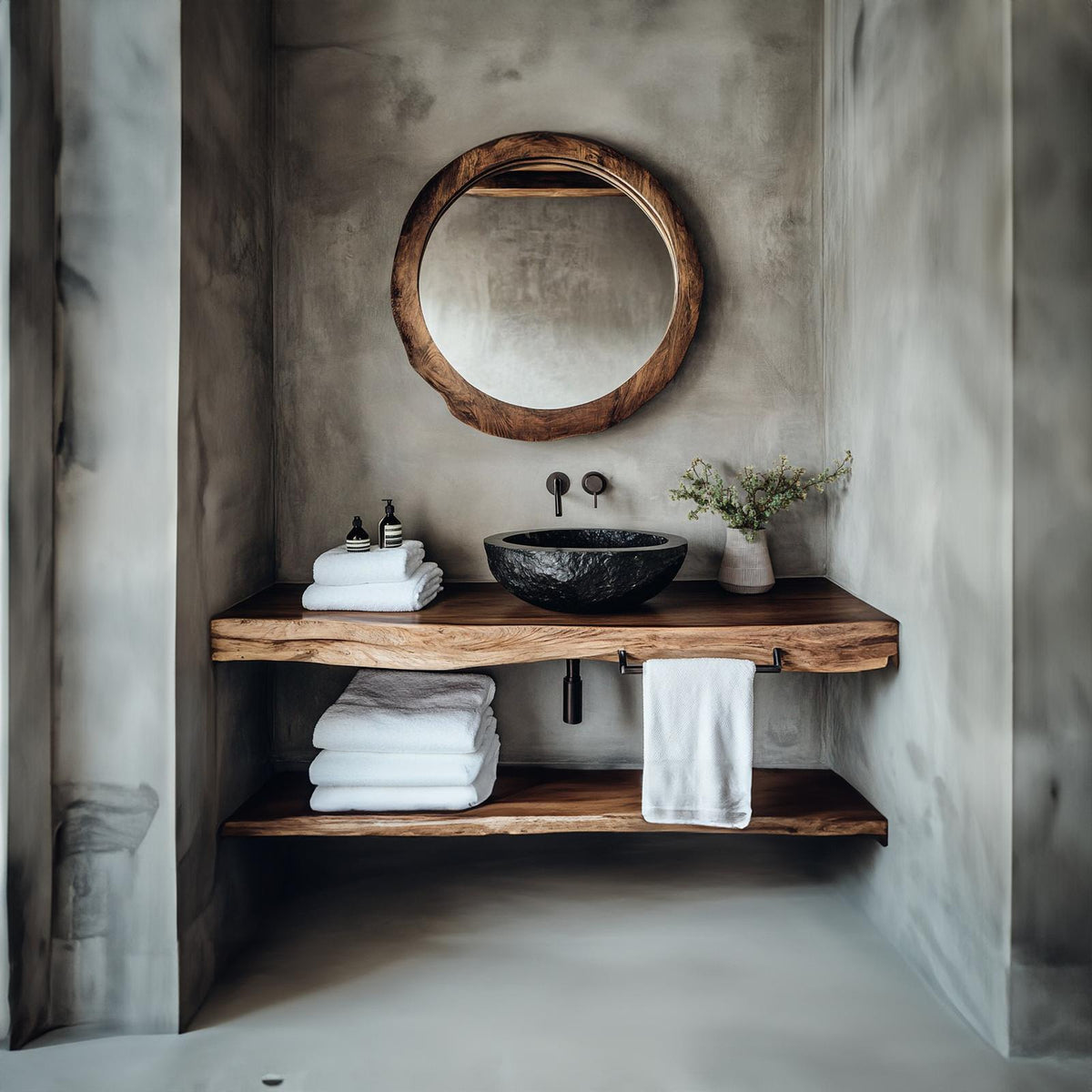 Mid-Century Floating Shelf, Farmhouse Solid Wood Bathroom Vanity, Single Sink Washroom Countertop Shelf