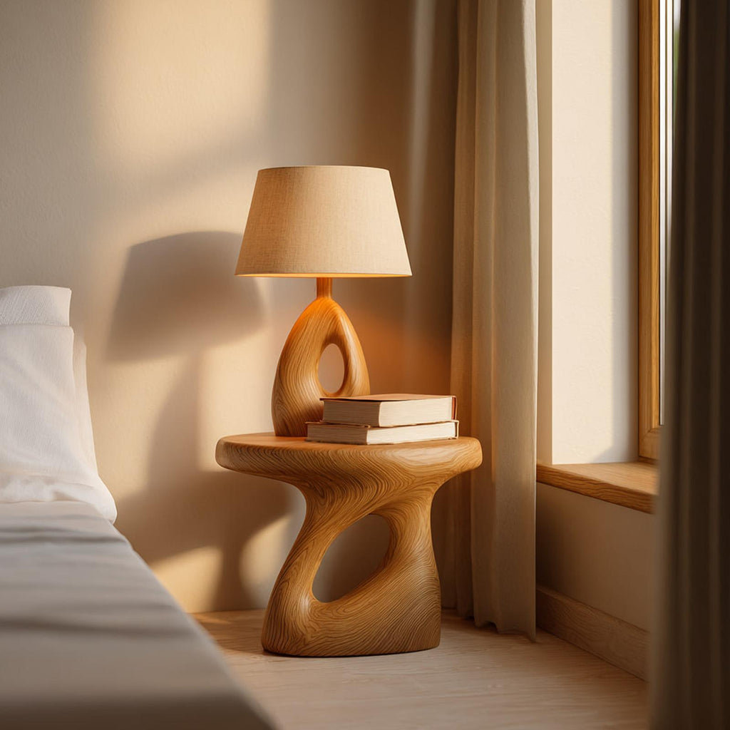 Mid Century Modern Sculptural Bedside Table, Handcrafted Wood Nightstand & Accent End Table for Bedroom Furniture
