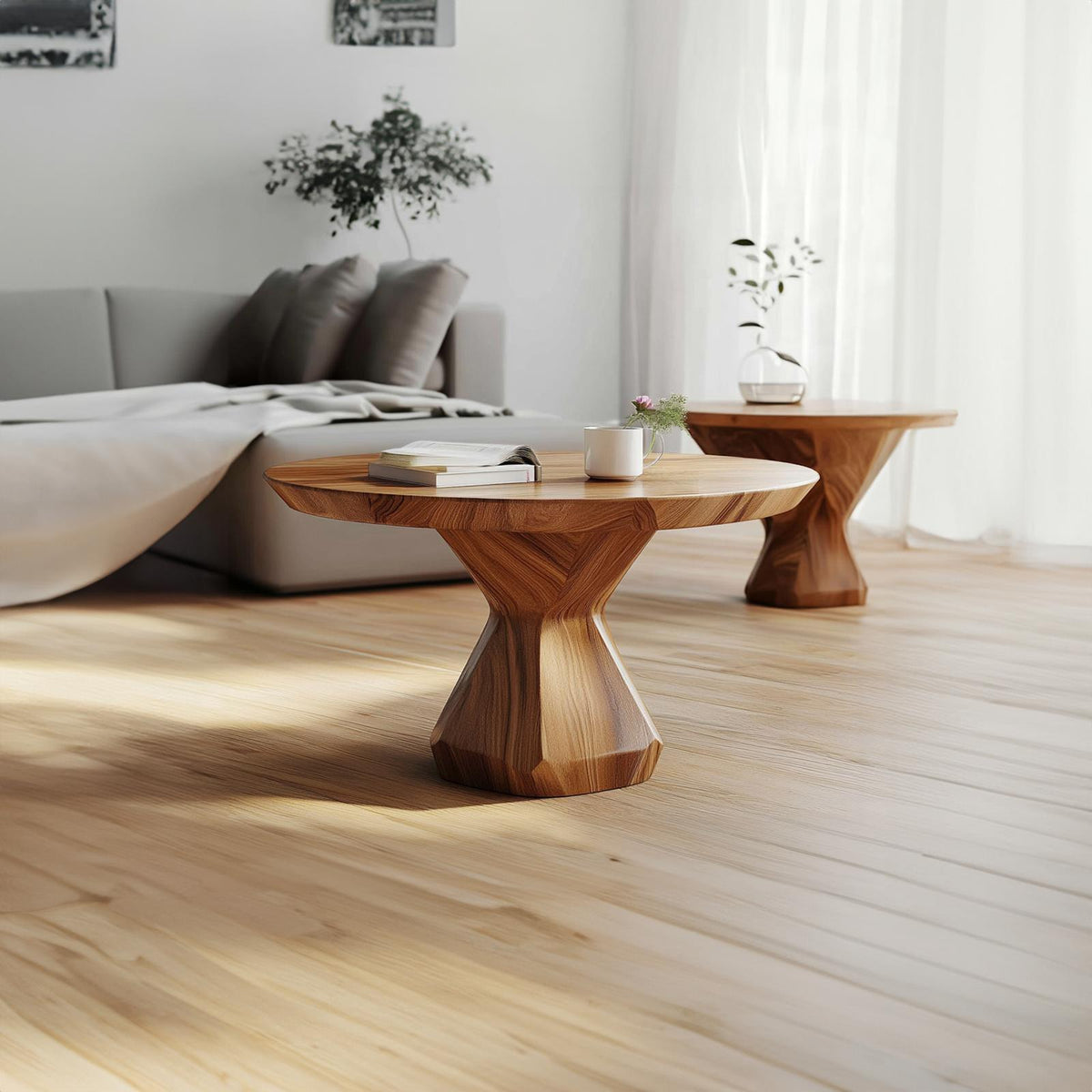 Modern Geometric Coffee Table, Solid Wood Sculptural Abstract Centerpiece Table for Contemporary Living Room, Office