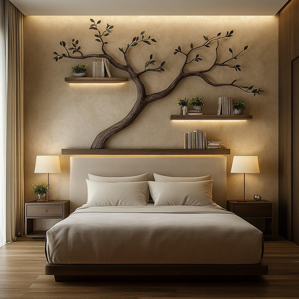 Mid Century Tree Wall Bookshelf Bedroom Headboard