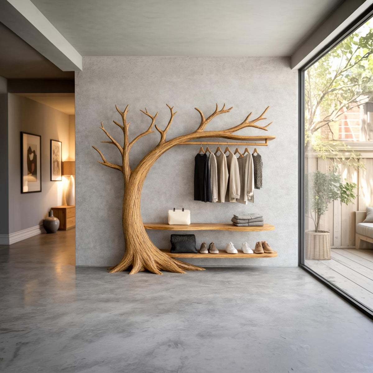 Organic Wood Tree Coat Rack Modern Living Room