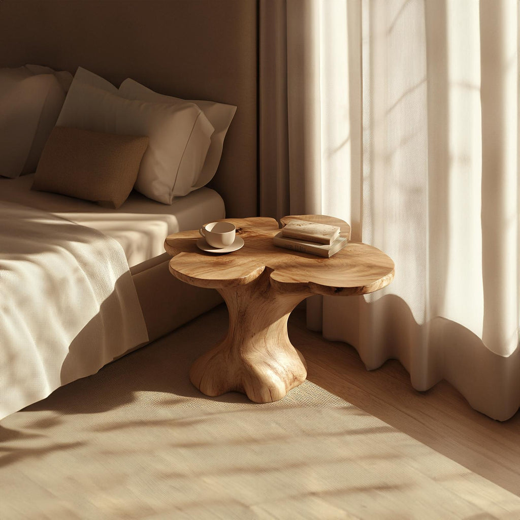 Rustic Organic Shaped Wood End Table, Handcrafted Bedside Nightstand & Accent Side Table for Bedroom & Living Room