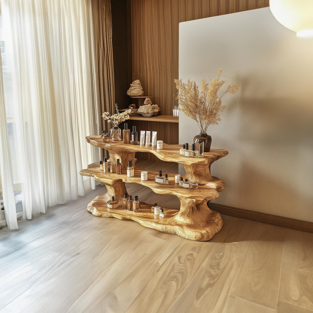 Rustic Organic Wood Display Shelf Living Room Or Spa