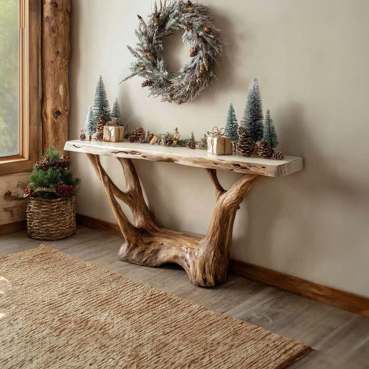 Rustic Solid Wood Console Table, Hallway & Entryway Holiday Accent Sofa Table, Model