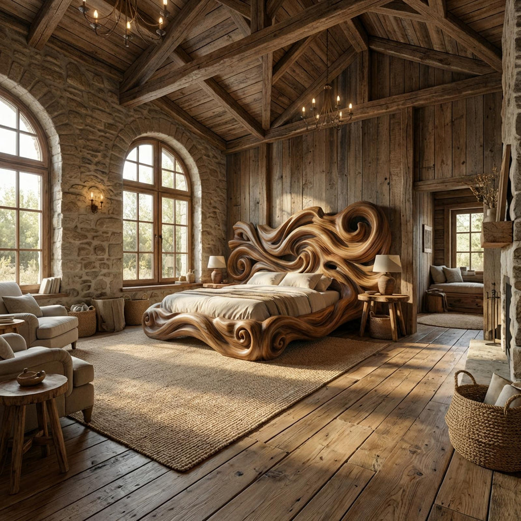 Rustic Sculptural Bed Frame For Bedroom Or Master Bedroom