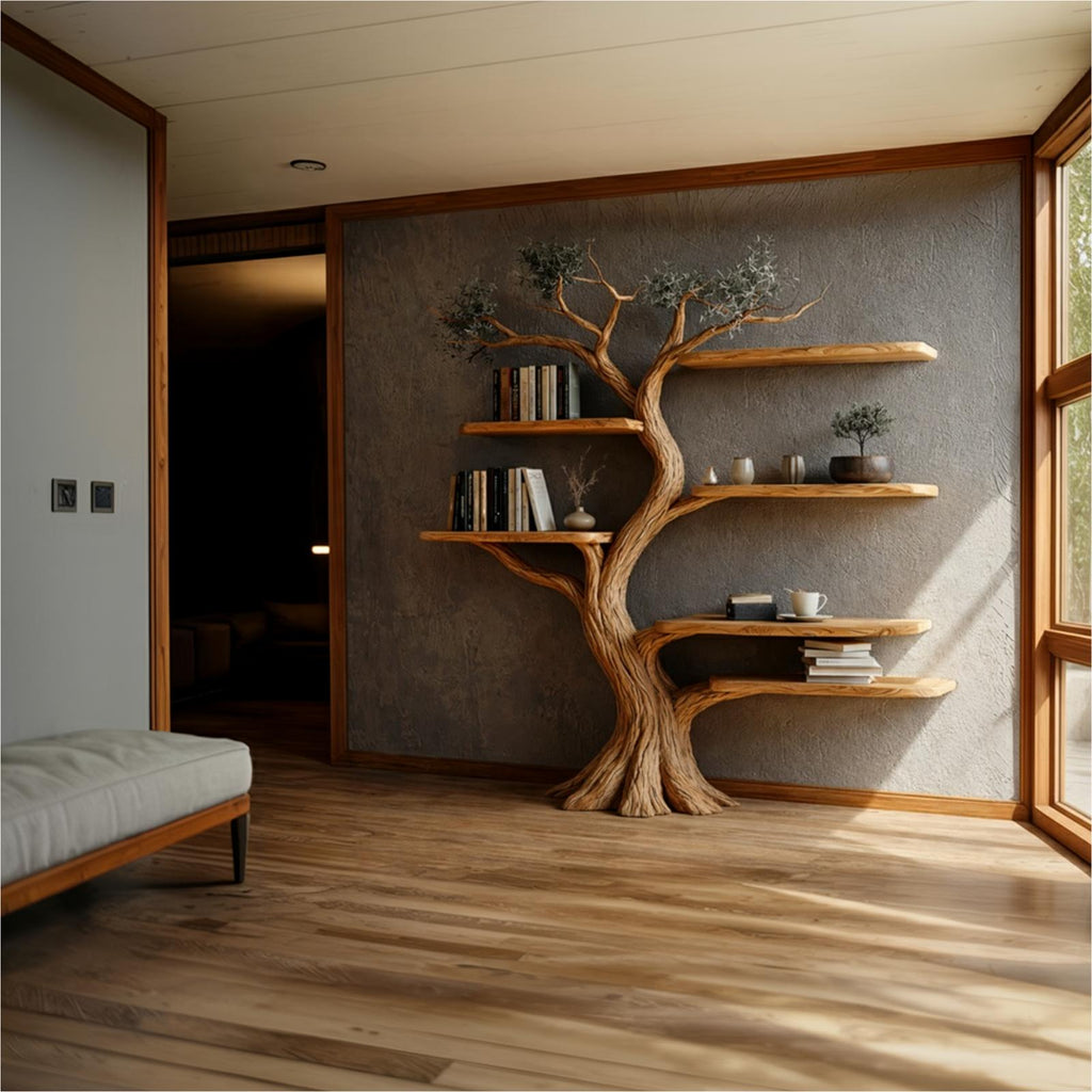 Natural Wood Tree Bookshelf Interior Design