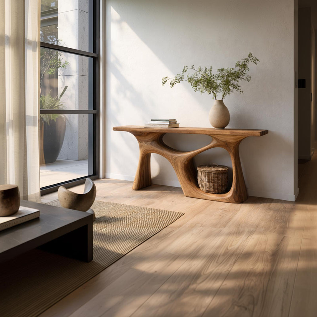 Organic Modern Console Table Sculptural Design For Japandi Interior