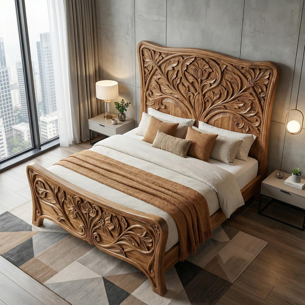 Rustic Curved Platform Bed For Bedroom Or Master Bedroom