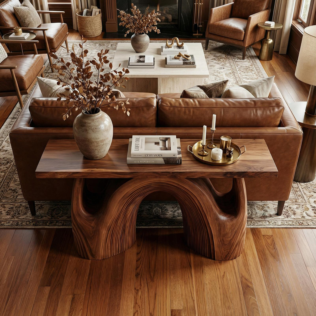 Organic Double Arch Console Table Sofa Back Living Room
