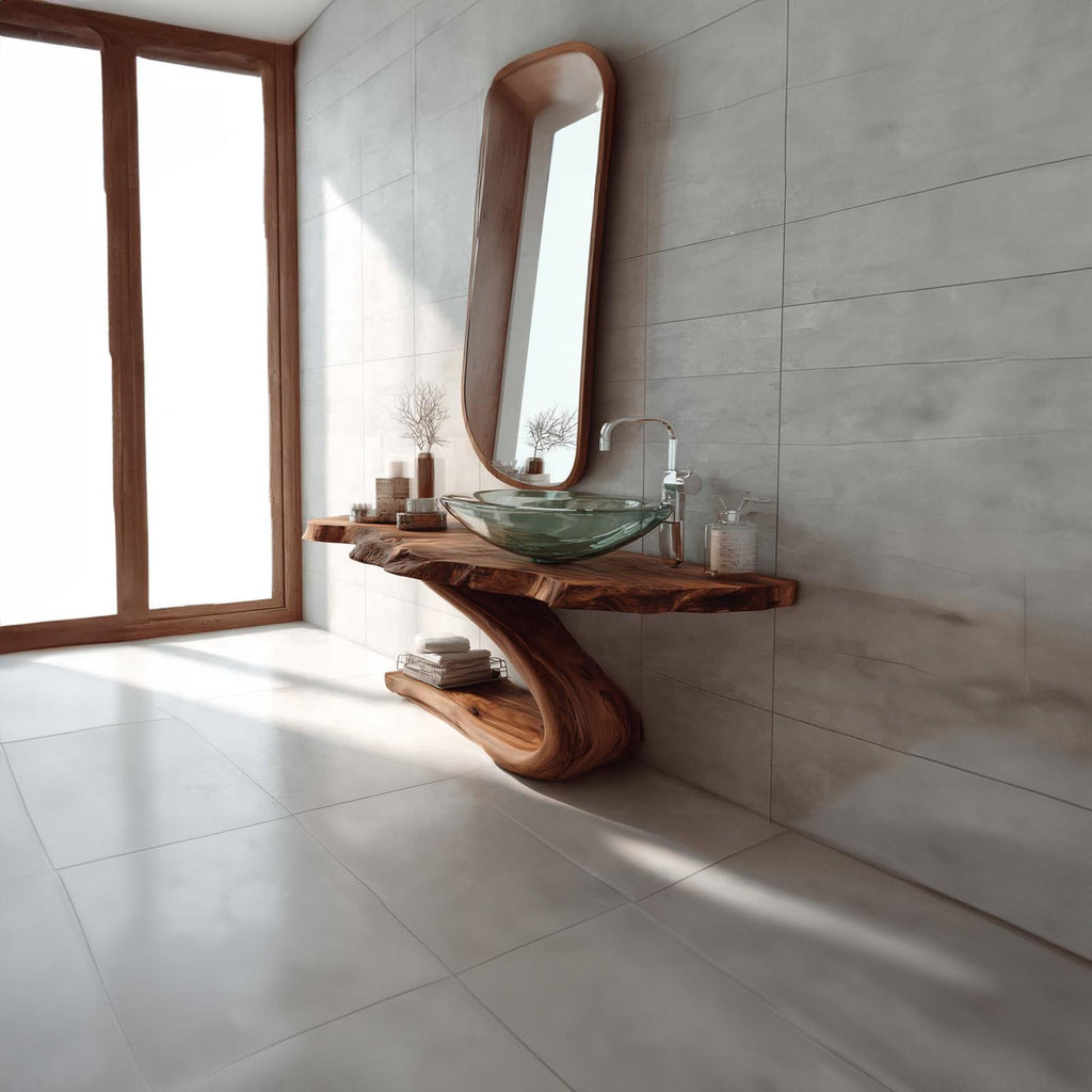 Mid-Century Minimalist Pedestal Vanity, Solid Wood Bathroom Sink Stand, Modern Washroom Washstand Console