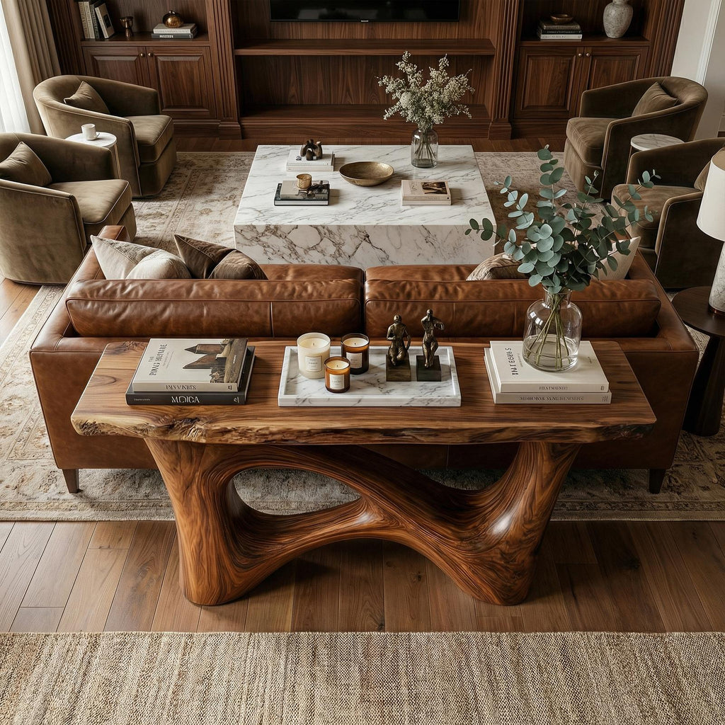 Organic Asymmetric Base Wood Console Table, Handcrafted Entryway, Hallway & Sofa Back Table