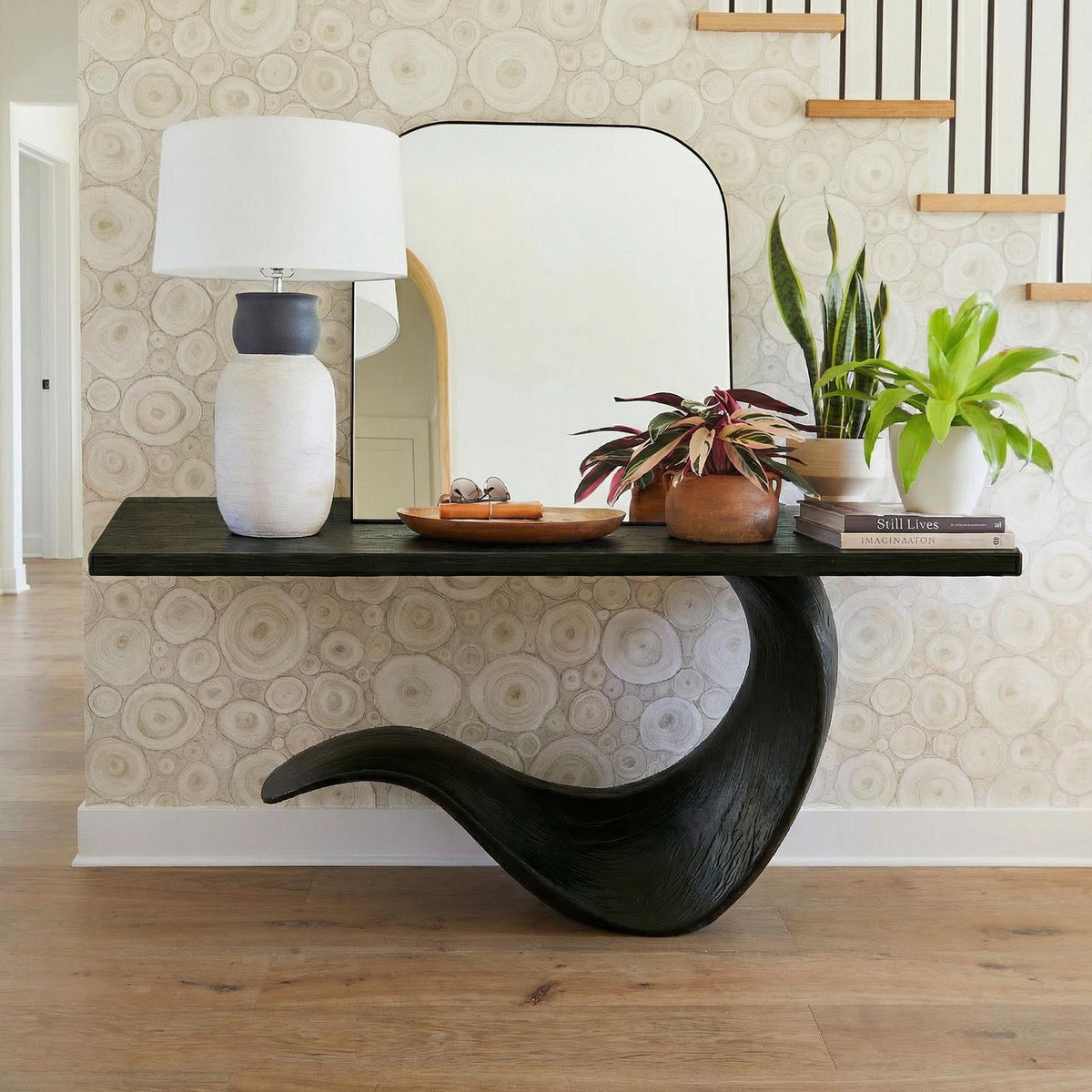 Modern Sculptural Console Table, Solid Wood Entryway, Hallway & Sofa Back Accent Table