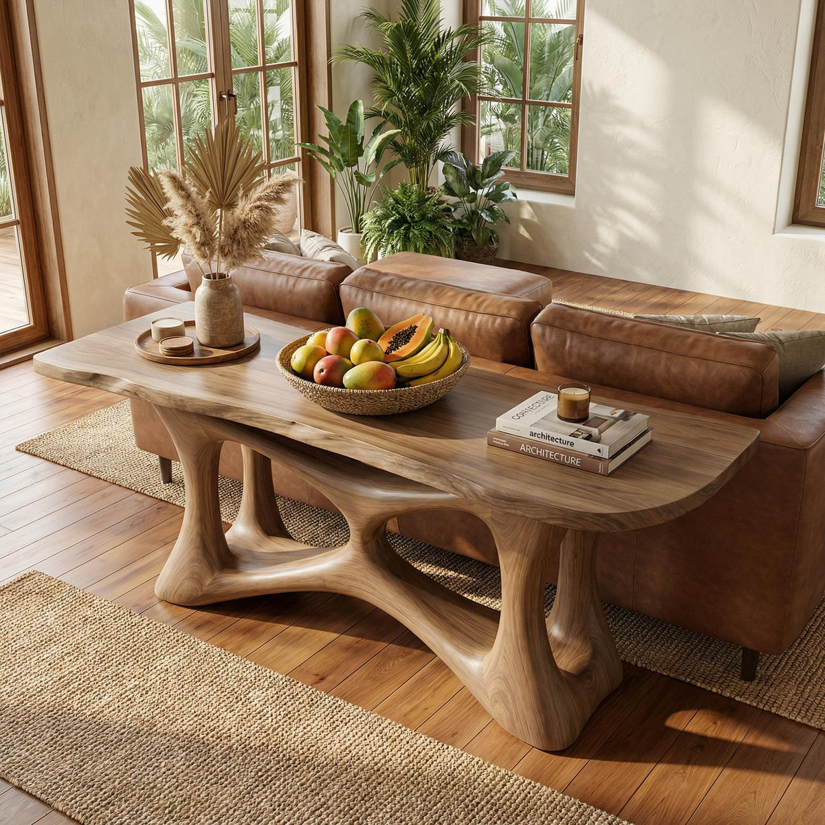 Organic Sculptural Wood Console Table, Modern Sofa Back & Entryway Display Table for Living Room