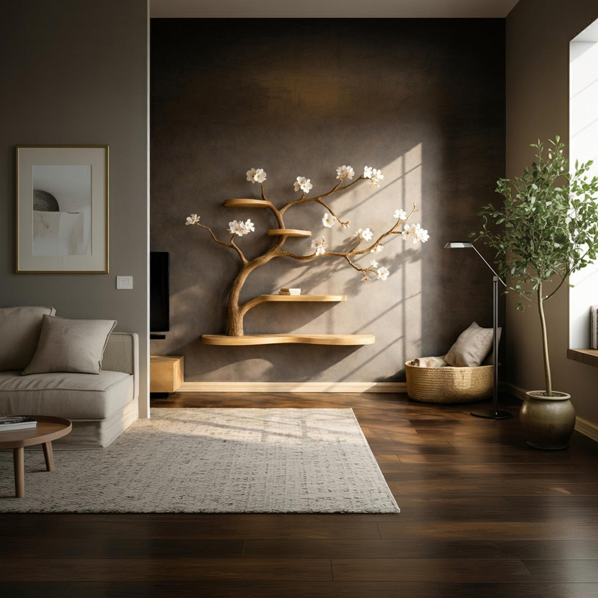 Rustic Tree-Inspired Wall Mounted Shelf, Artistic Solid Wood Branch Book Rack & Wall Decor for Bedrooms
