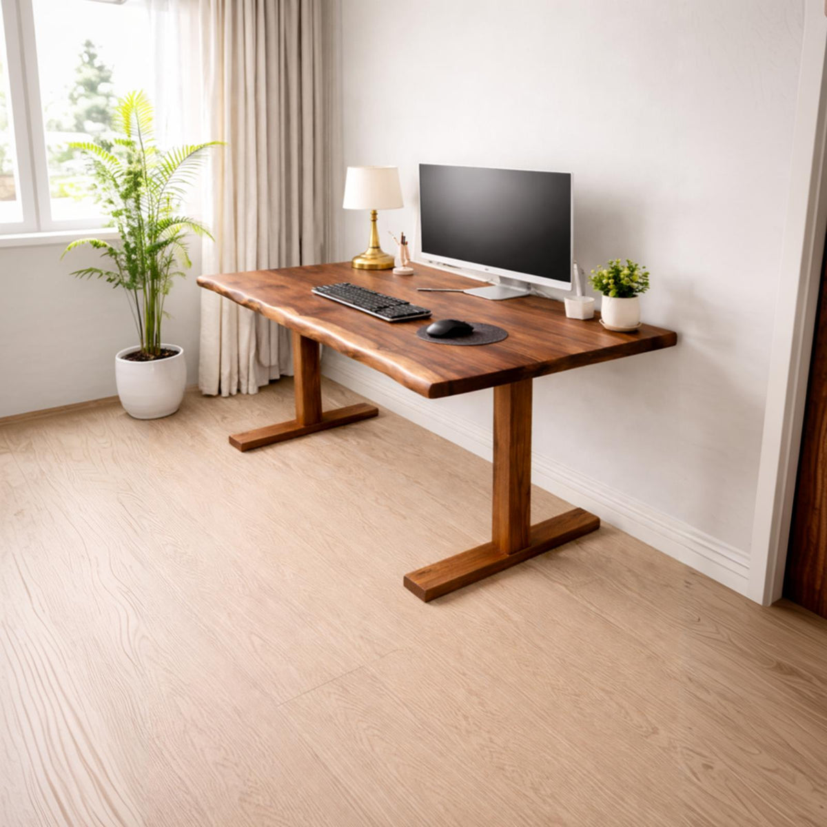 Rustic Live Edge Solid Wood Desk, Handcrafted Writing Study Computer Desk for Home Office