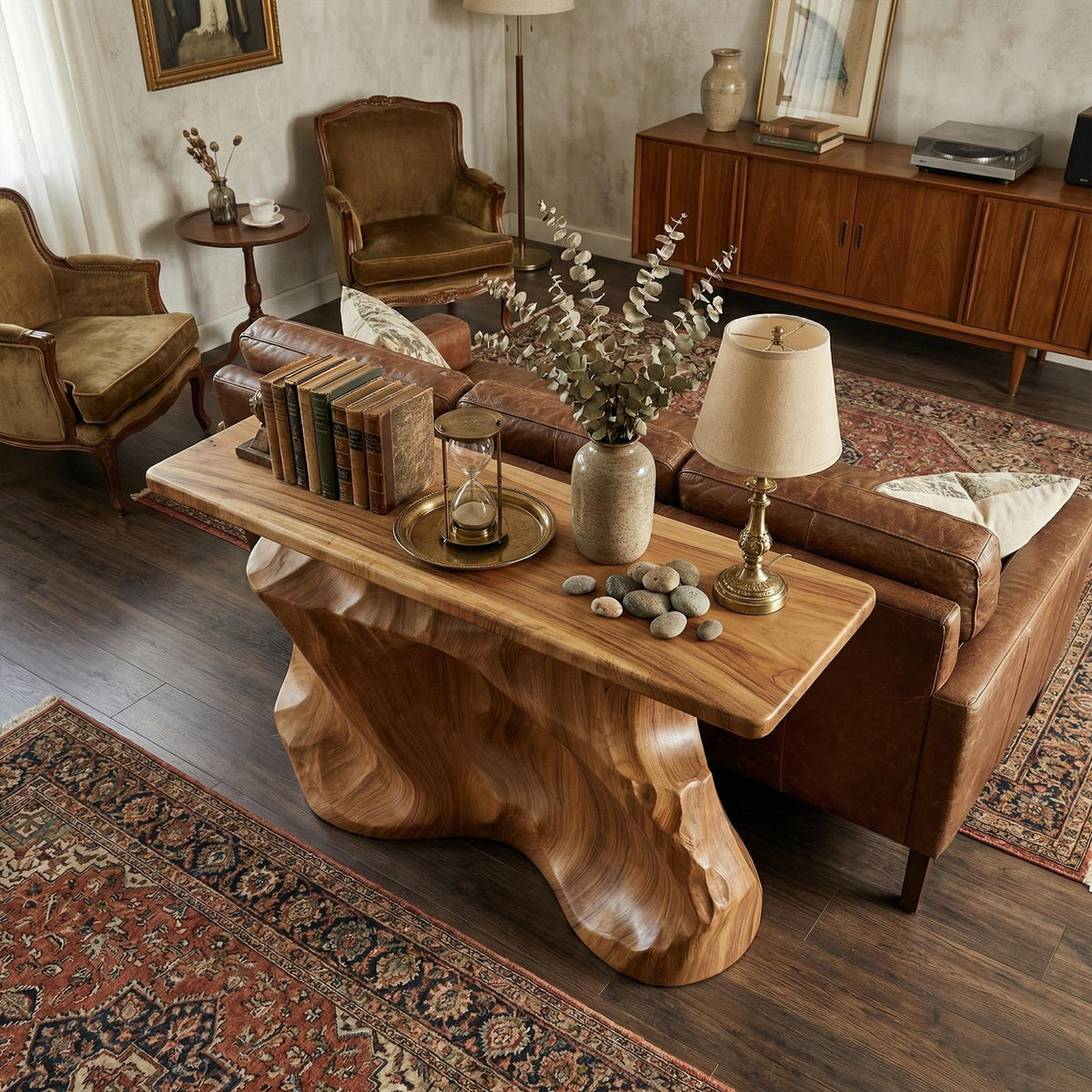 Rustic Solid Sculptural Wood Console Table, Handcrafted Entryway, Hallway & Sofa Back Table