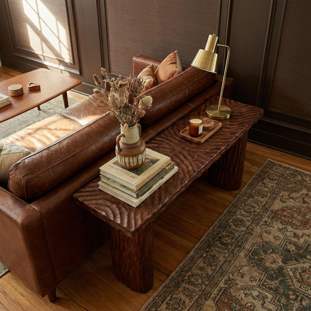 Rustic Textured Solid Wood Console Table, Sofa Back Narrow Entryway & Hallway Display Table