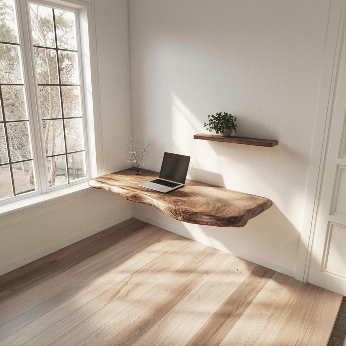 Handcrafted Live Edge Floating Work Shelf Modern Study Interior