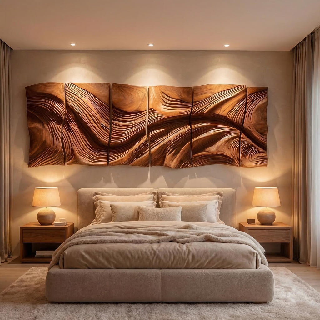 Modern Abstract Carved Wood Wall Art Living Room Wall Decor