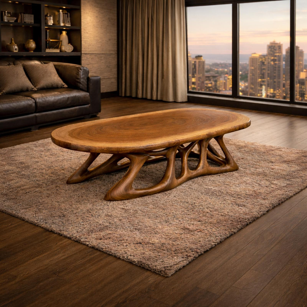 Spry Interior Organic Root Inspired Solid Wood Coffee Table, Unique Freeform Live Edge Center Table for Modern Living Rooms, SINLKICF304