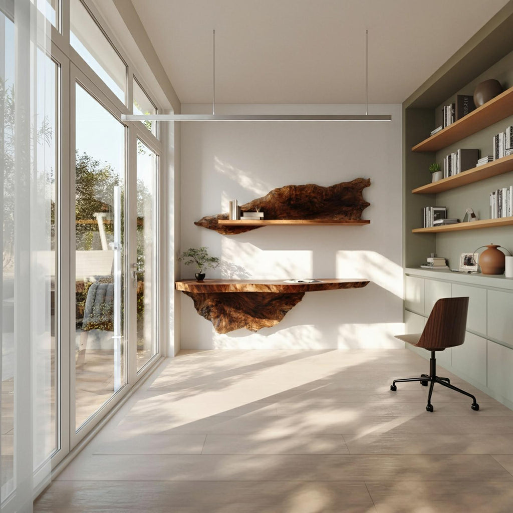 Organic Live Edge Solid Wood Floating Desk Natural Workspace Interior