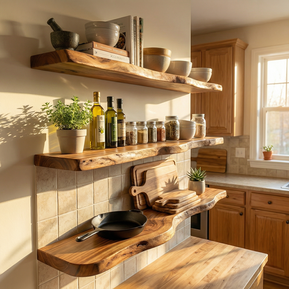 Modern Organic Wall Shelves Solid Wood Plant Display Rack